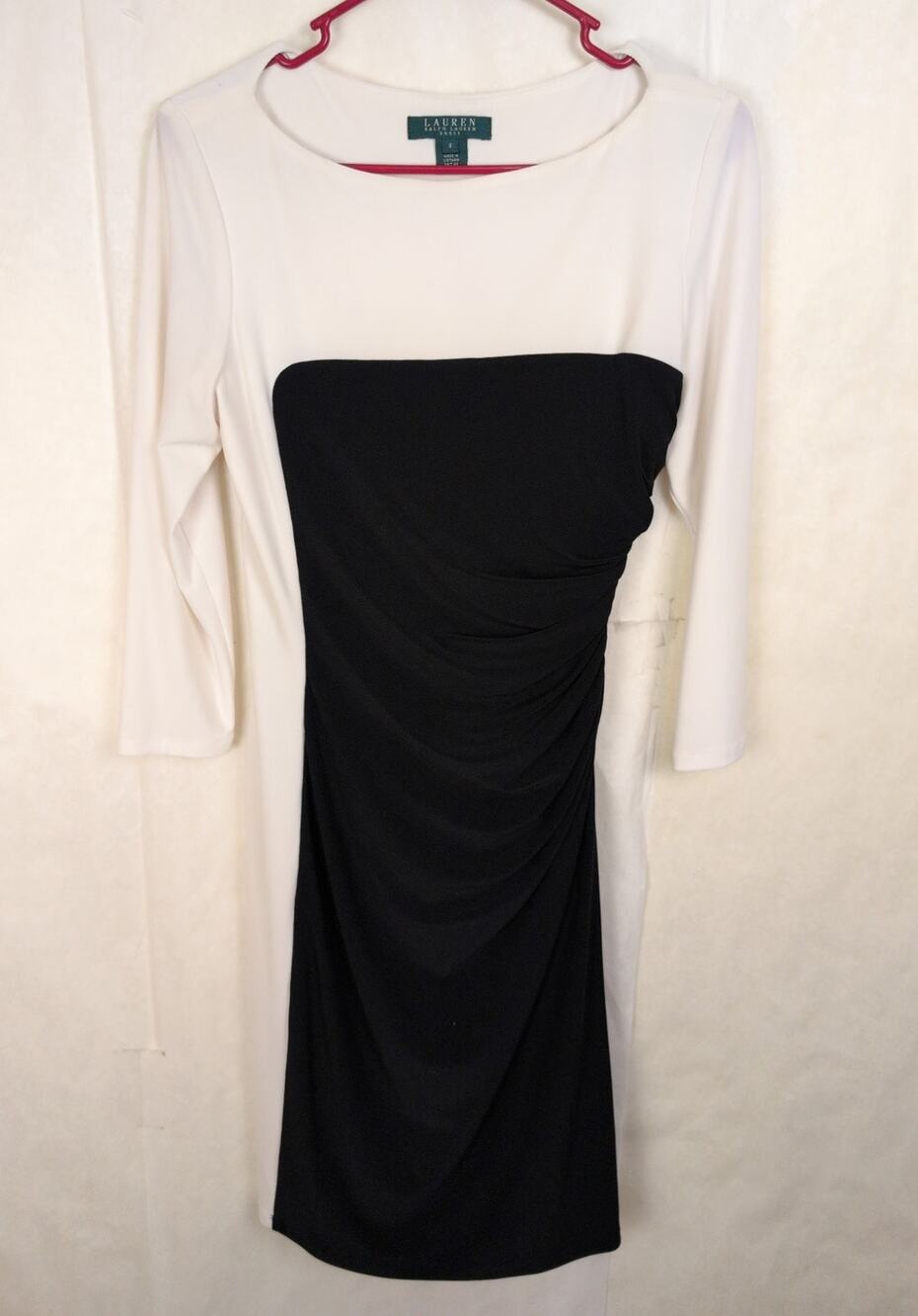 Lauren Ralph Lauren black and white side ruched dress Size 6 Retro Classic Party